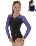Deluxe Black Purple Long Sleeve Gymnastics Leotard